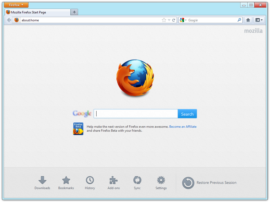 Firefox13 домашняя страница
